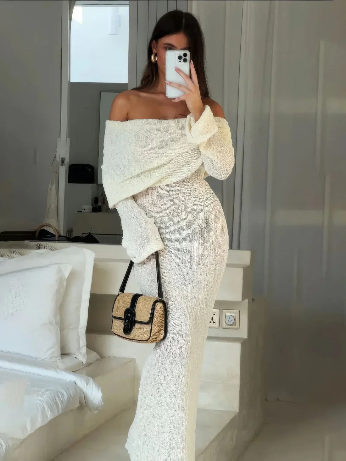 Matior™ | Amanda Structured Knit Off-Shoulder Dress